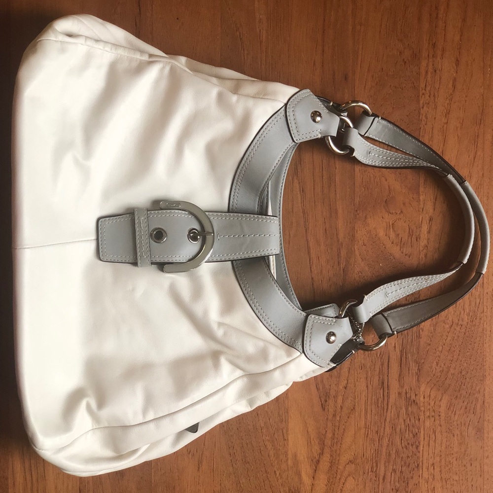White and Grey Leather Coach Shoulder Bag
